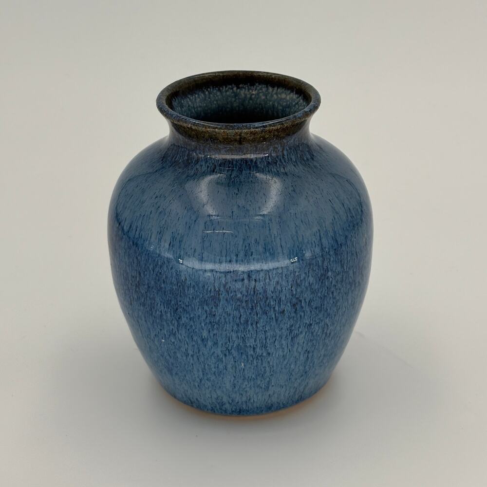 Wabi Sabi Blue Stoneware Vase Hand Thrown Glazed Studio Pottery Collectible
